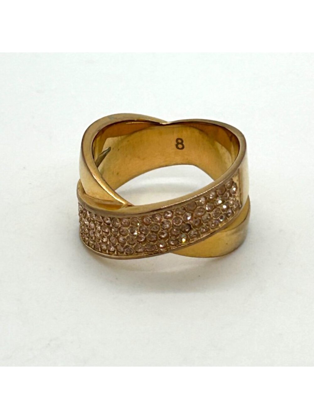 Michael Kors Ring Pave' Crystal Smooth Finish Criss Cross Size 8
